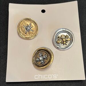 Chico's Gold and Silver Star Brooch Trio
